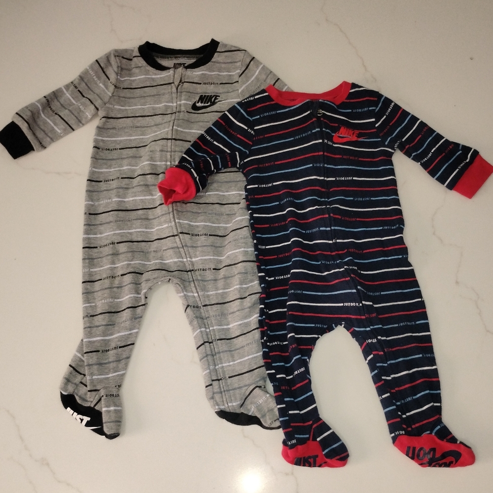 Nike Gray and Black One Piece Footies with Long Sleeves and Enclosed Feet